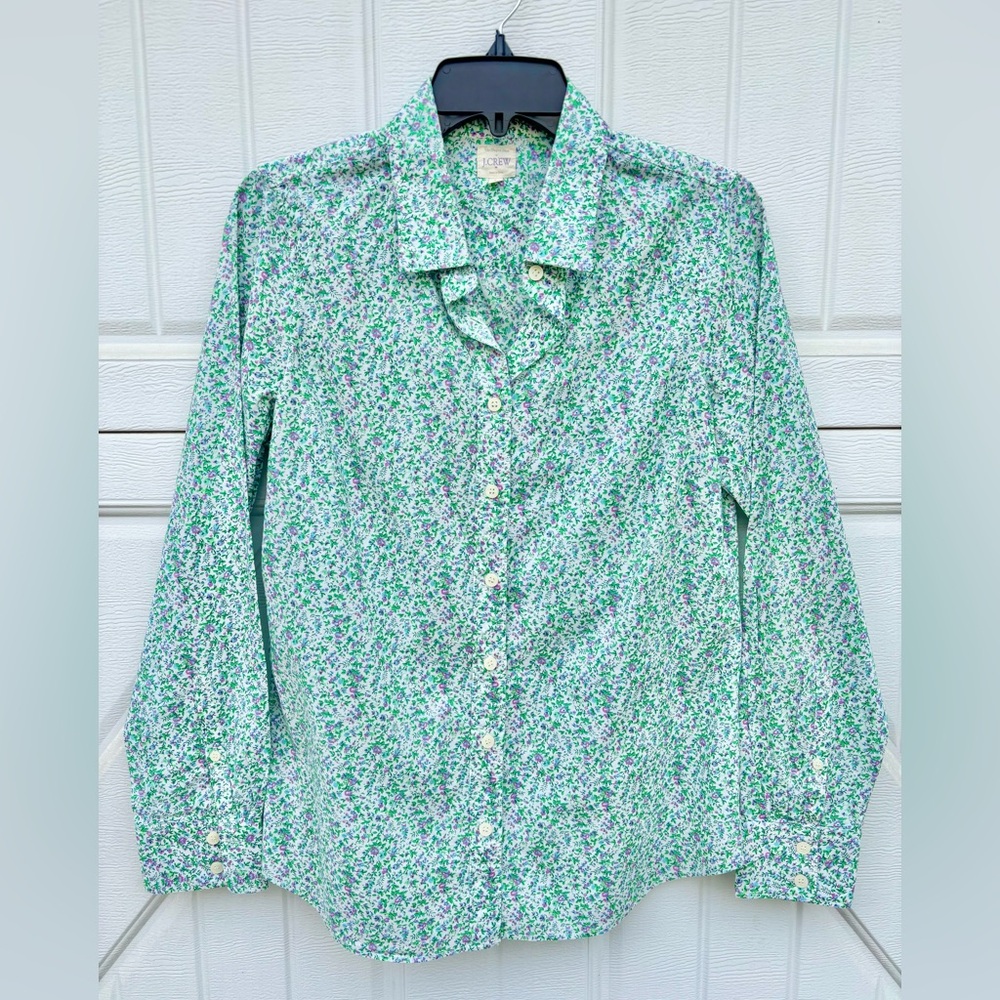 J.Crew The Perfect Shirt Floral Button Down Small Green Purple Cotton
